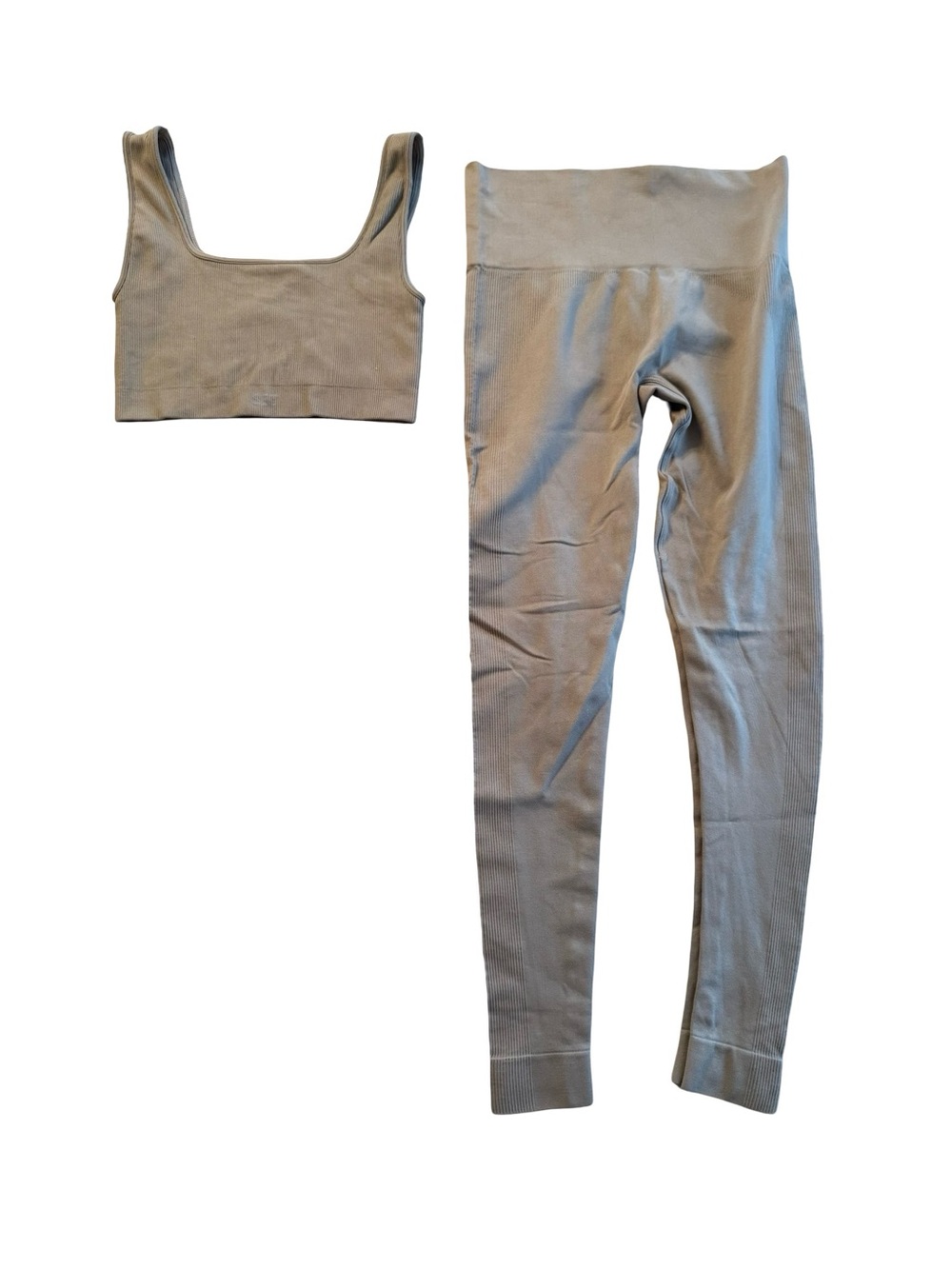 SET Active Tan Seamless Ribbed Sports Bra & Leggings Size Small